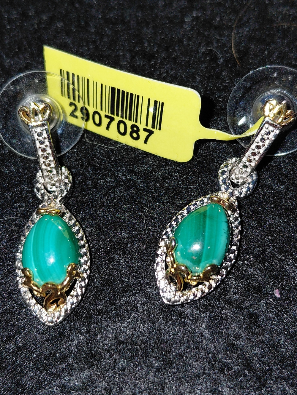 NWT Emerald Green Malachite Teardrop Stone Dangle Pierced Earrings -